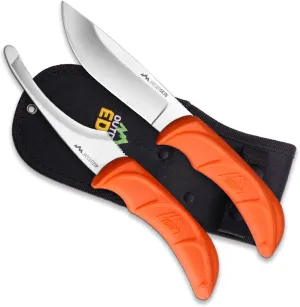 OUTDOOR EDGE JaegerPair, 3-Piece Hunting Knife Combo Set for Processing Big Game with Fixed Blade Drop-Point Skinner, Gutting Knife and Nylon Belt Sheath