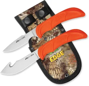 OUTDOOR EDGE WildPair, Fixed Blade Hunting Knife Set, Field Dressing & Game Processing Knives - Gut-Hook Skinning & Caping Knives, Nylon Sheath - Deer & Elk
