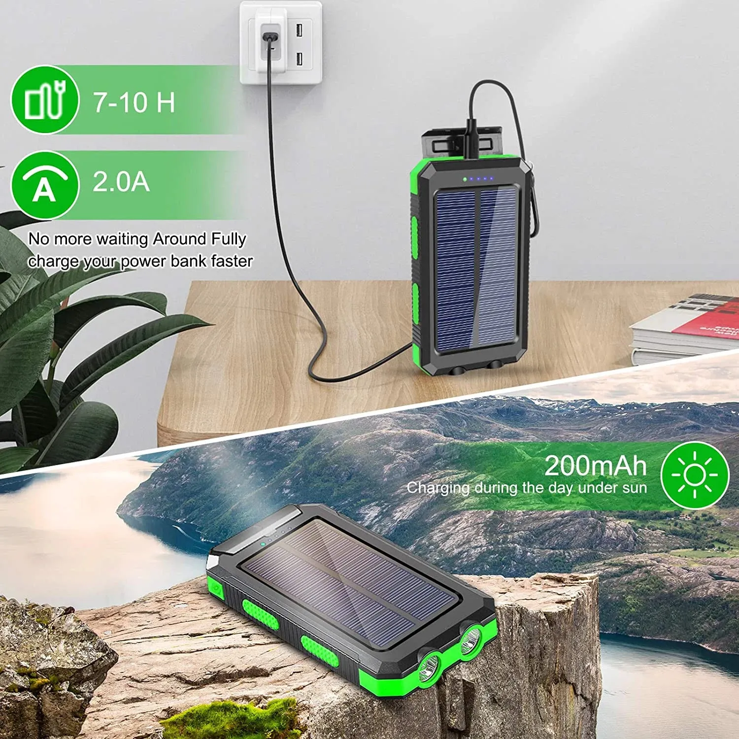 Outdoor Emergency Kit Solar Charger 20000mAh Portable Waterproof Solar Power Bank With LED Flashlights for Adventure Survival