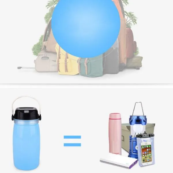 Outdoor Foldable Waterproof Solar Water Bottle LED Light Blue