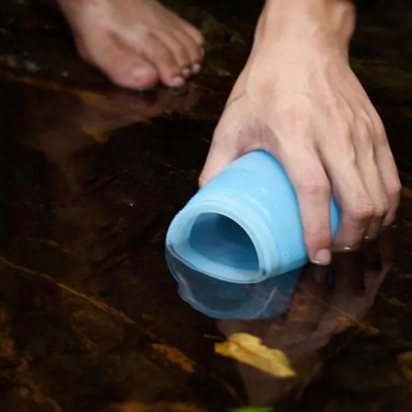 Outdoor Foldable Waterproof Solar Water Bottle LED Light Blue
