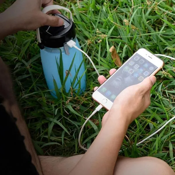Outdoor Foldable Waterproof Solar Water Bottle LED Light Blue