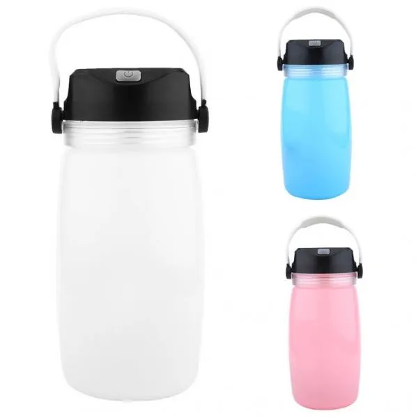 Outdoor Foldable Waterproof Solar Water Bottle LED Light Blue
