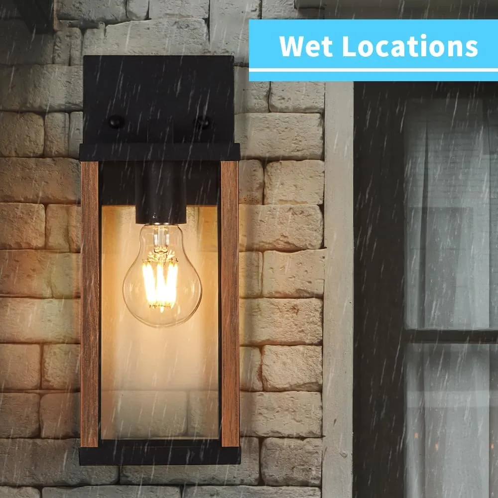 Outdoor Modern Wall Light Fixtures,Exterior Lighting Fixtures Wall Mount,Outside Porch Sconce Lights Waterproof,Wall Lamps for House,Patio,Front Door.Black and Wood Colour,2 Pack