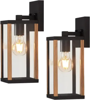 Outdoor Modern Wall Light Fixtures,Exterior Lighting Fixtures Wall Mount,Outside Porch Sconce Lights Waterproof,Wall Lamps for House,Patio,Front Door.Black and Wood Colour,2 Pack
