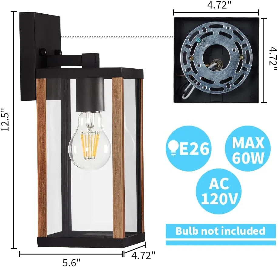 Outdoor Modern Wall Light Fixtures,Exterior Lighting Fixtures Wall Mount,Outside Porch Sconce Lights Waterproof,Wall Lamps for House,Patio,Front Door.Black and Wood Colour,2 Pack