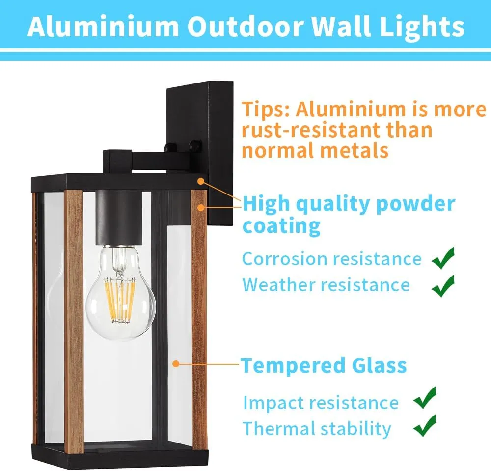 Outdoor Modern Wall Light Fixtures,Exterior Lighting Fixtures Wall Mount,Outside Porch Sconce Lights Waterproof,Wall Lamps for House,Patio,Front Door.Black and Wood Colour,2 Pack