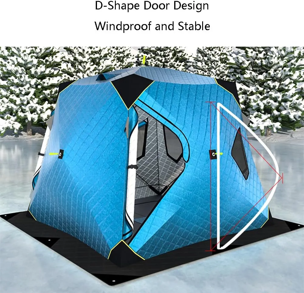 Outdoor Winter Camping Insulated Ice Fishing Tent Ice Fishing Shelter Five-Layer Fabric Excellent Insulation with Ice Fishing Pad (Silver C)