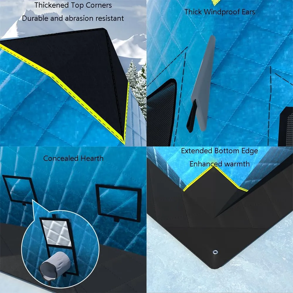 Outdoor Winter Camping Insulated Ice Fishing Tent Ice Fishing Shelter Five-Layer Fabric Excellent Insulation with Ice Fishing Pad (Silver C)