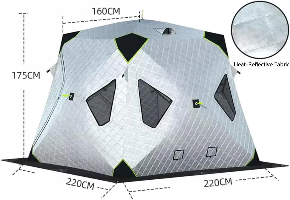 Outdoor Winter Camping Insulated Ice Fishing Tent Ice Fishing Shelter Five-Layer Fabric Excellent Insulation with Ice Fishing Pad (Silver C)