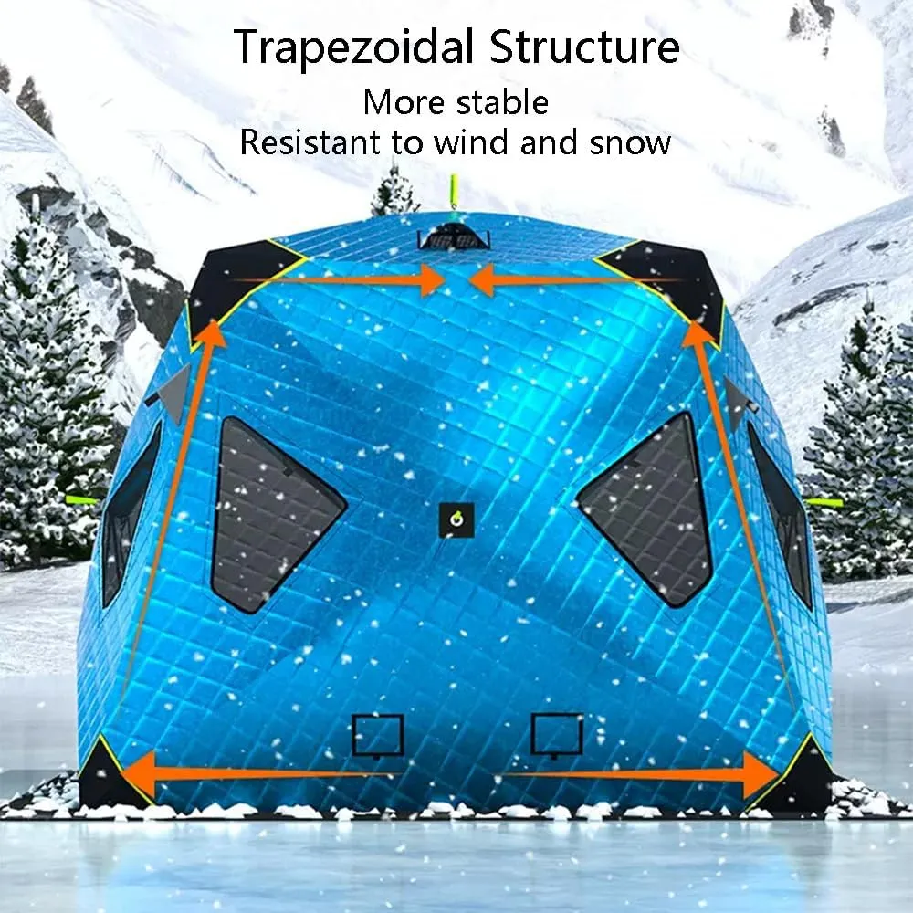 Outdoor Winter Camping Insulated Ice Fishing Tent Ice Fishing Shelter Five-Layer Fabric Excellent Insulation with Ice Fishing Pad (Silver C)