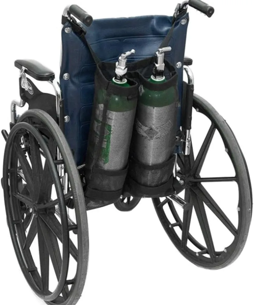 Oxygen Tank Holder for Wheelchiars, Oxygen Cylinder Bag with Adjustable Waterproof and Mesh Storage Pockets Fits Most Oxygen Cylinders