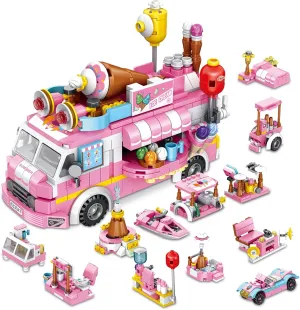 PANLOS 553 PCS Building Toys for Girls, 25-in-1 Ice Cream Truck Building Bricks Construction Vehicles Kit, STEM Learning Building Blocks Set, Birthday Gifts for Kids Girls Age 5-12
