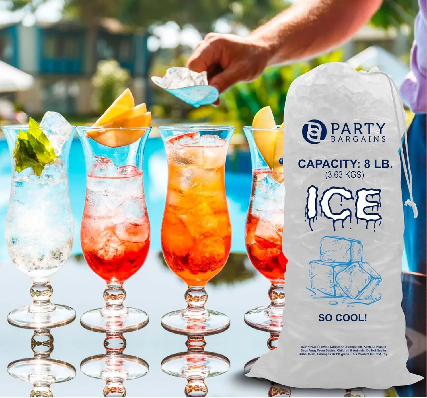 Party Bargains 8 lb Plastic Drawstring Ice Bags 19"x11" (100 Count)