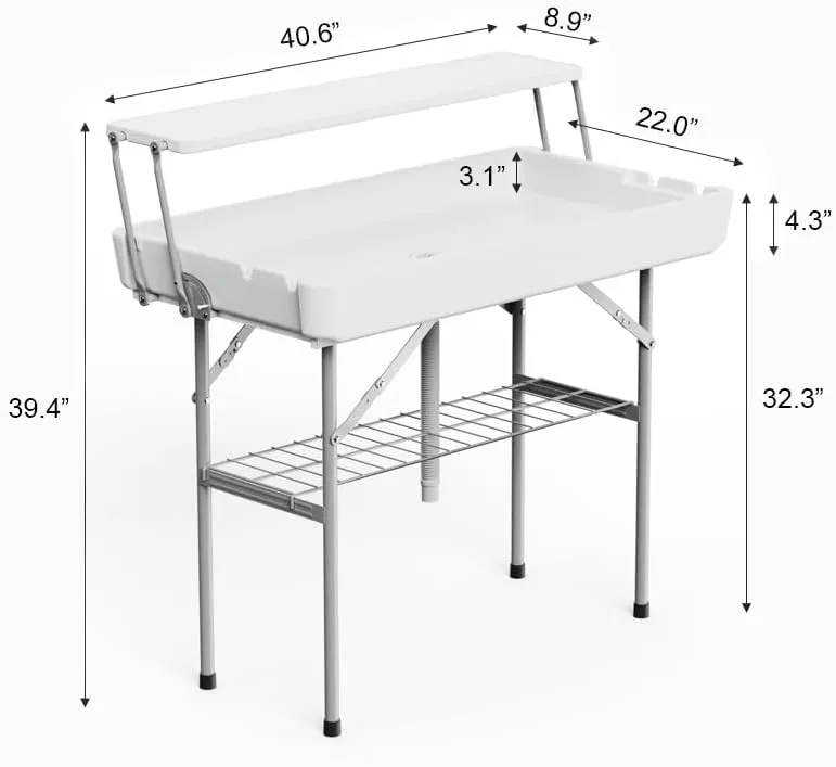 Party Ice Cooler Folding Table，5 feet Portable Camp Fishing Cleaning Table Ice Table for Party BBQ Camping Picnic Keeping Fish and Food Cold (White-B)