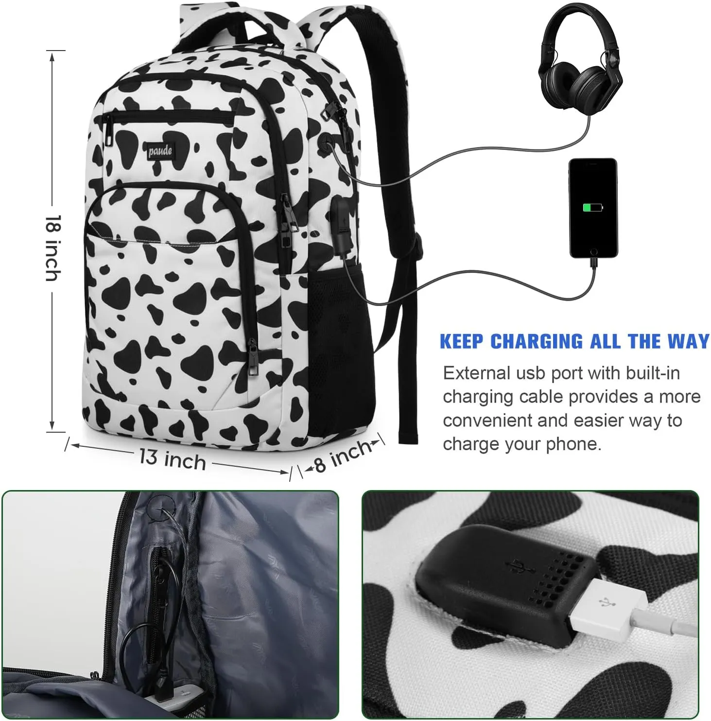 Paude Backpack School,Milk Backpack Laptop,Bookbag for Teens 15.6 Inch College Backpack for University Business Work Travel