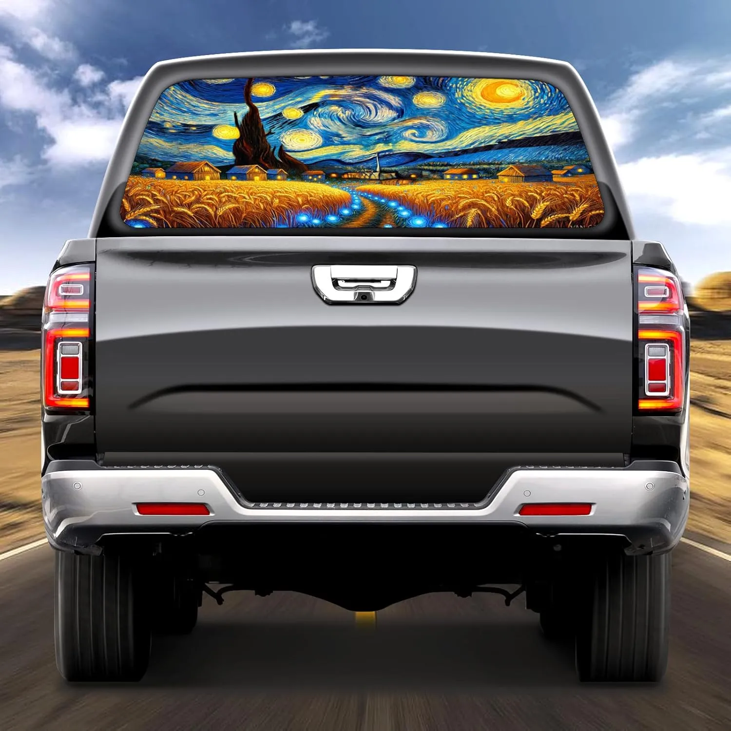 Perforated Vinyl Rear Window Decal for Pickup Trucks 66x22 Inch See Through Graphic Film Truck Window Banner Back Glass Wrap Pickup Truck Accessories Car Graphics Sticker Kit Starry Field