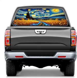 Perforated Vinyl Rear Window Decal for Pickup Trucks 66x22 Inch See Through Graphic Film Truck Window Banner Back Glass Wrap Pickup Truck Accessories Car Graphics Sticker Kit Starry Field