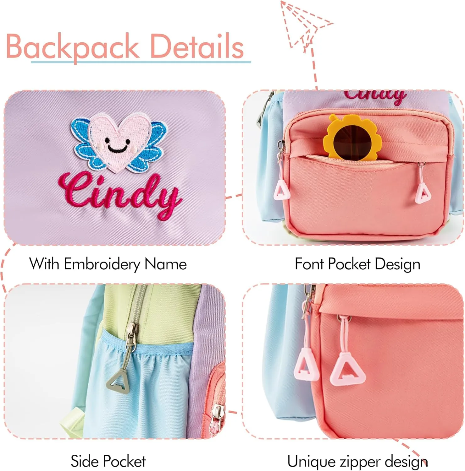 Personalized Backpack 12inch Small Embroidery Backpack Lightweight Daycare Bag for Travel Overnight Weekender Gifts（Pink）