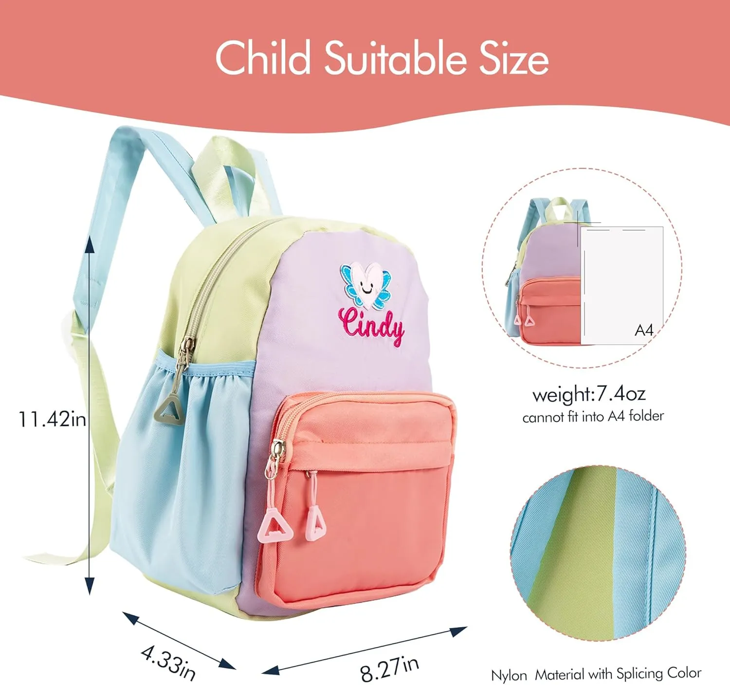 Personalized Backpack 12inch Small Embroidery Backpack Lightweight Daycare Bag for Travel Overnight Weekender Gifts（Pink）