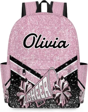 Personalized Cheer Backpacks for Cheerleaders, Custom Name Large Capacity Casual Daypack, Dark Pink 15 Inch Shoulder Bag