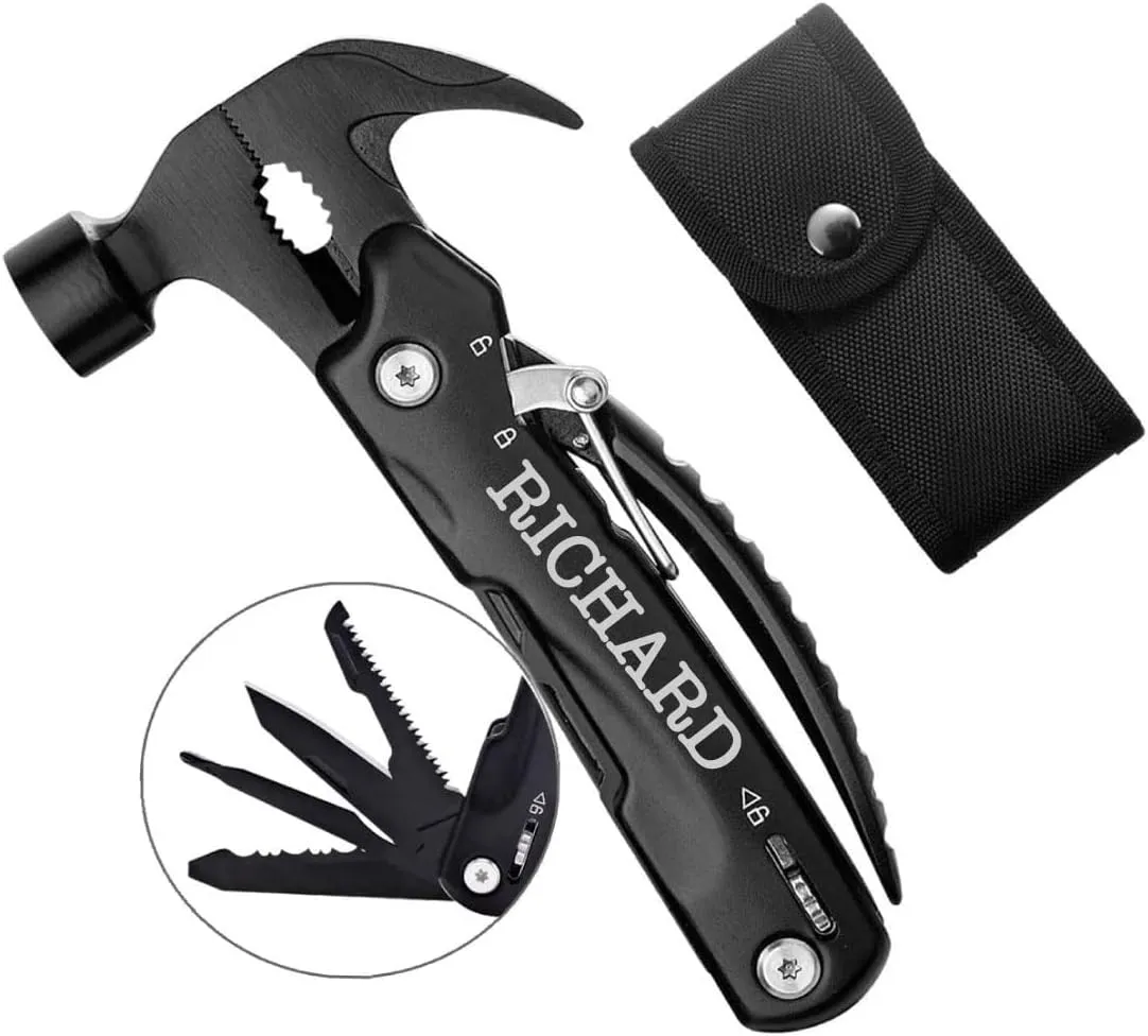 Personalized Christmas Gifts for Grandpa Dad Uncle Custom Name Pocket Multitool Knife, Stocking Stuffers Cool Gadgets Presents for Men Father Him, All in One Tools Mini Hammer Multitool