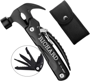 Personalized Christmas Gifts for Grandpa Dad Uncle Custom Name Pocket Multitool Knife, Stocking Stuffers Cool Gadgets Presents for Men Father Him, All in One Tools Mini Hammer Multitool