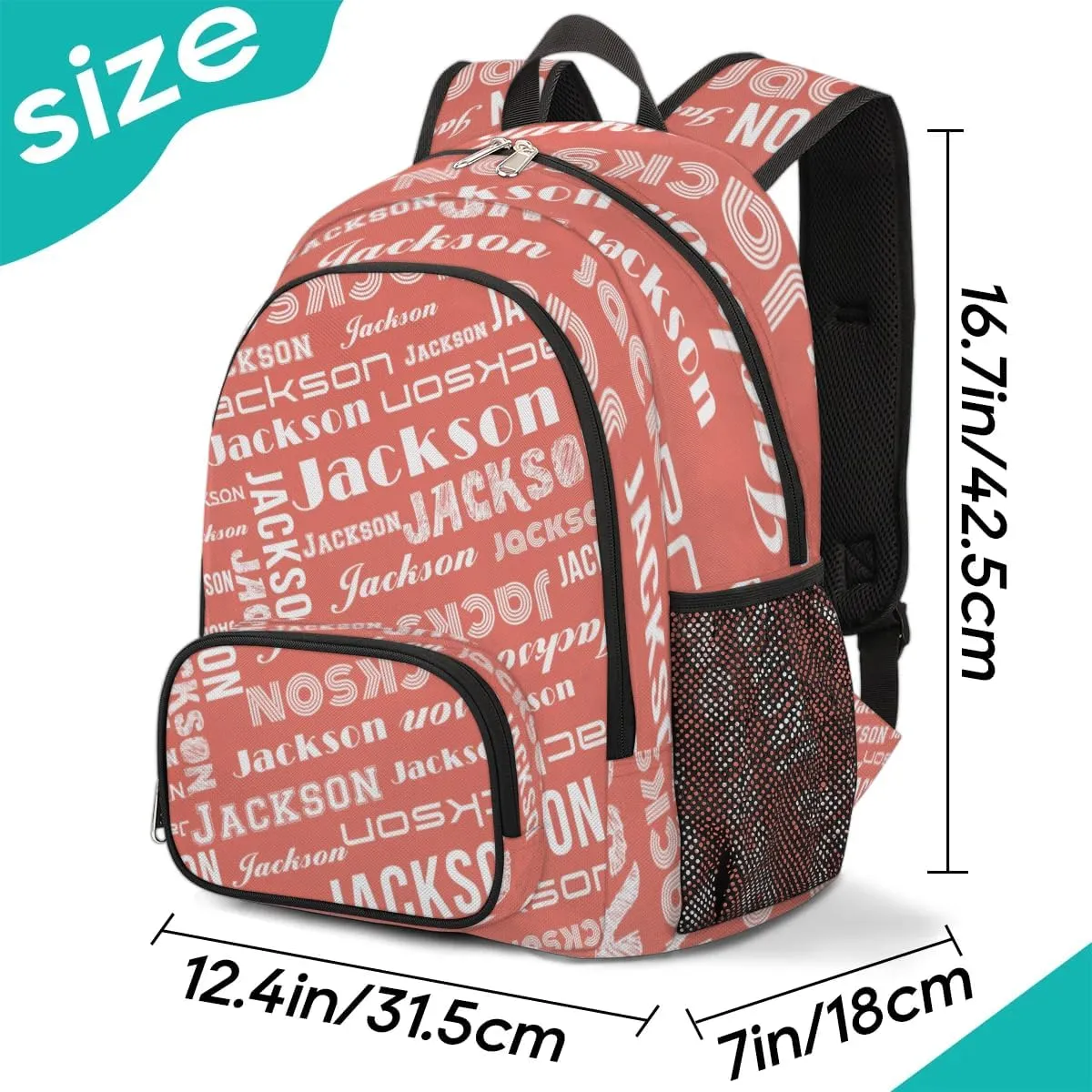 Personalized Daypack with Name Text, Lightweight Custom Backpack Carry On Bag for Travel, Business Trip, Picnic, Coral Red