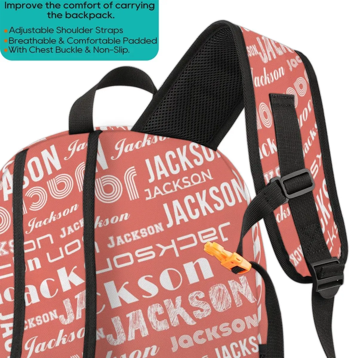 Personalized Daypack with Name Text, Lightweight Custom Backpack Carry On Bag for Travel, Business Trip, Picnic, Coral Red