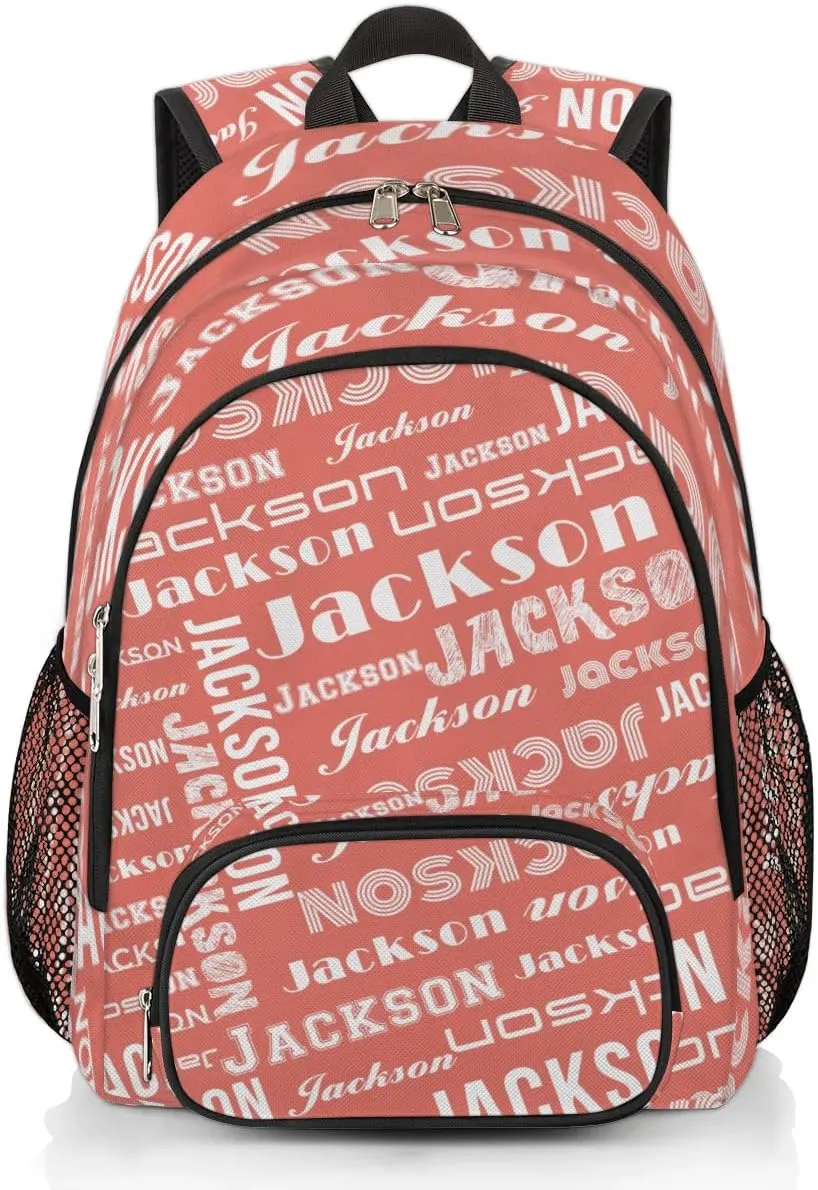 Personalized Daypack with Name Text, Lightweight Custom Backpack Carry On Bag for Travel, Business Trip, Picnic, Coral Red