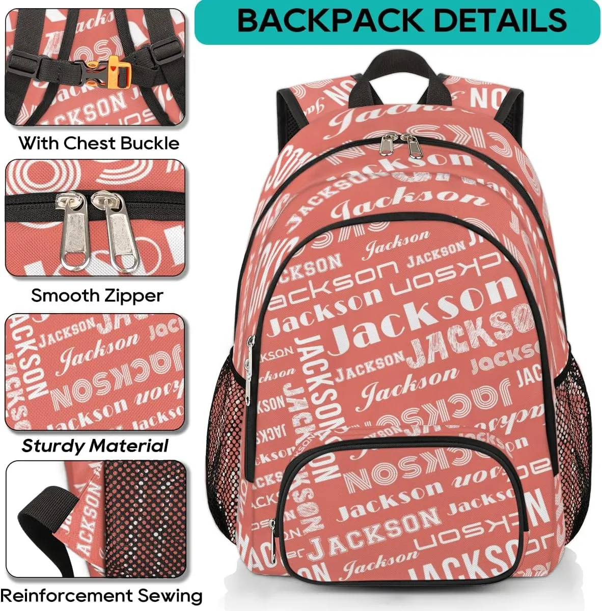 Personalized Daypack with Name Text, Lightweight Custom Backpack Carry On Bag for Travel, Business Trip, Picnic, Coral Red