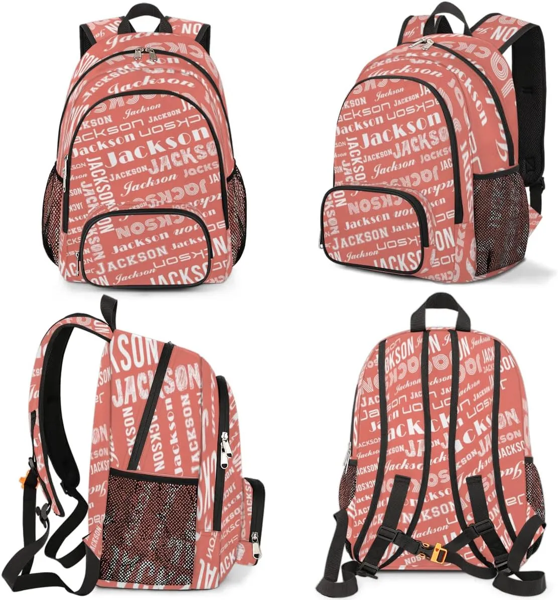 Personalized Daypack with Name Text, Lightweight Custom Backpack Carry On Bag for Travel, Business Trip, Picnic, Coral Red