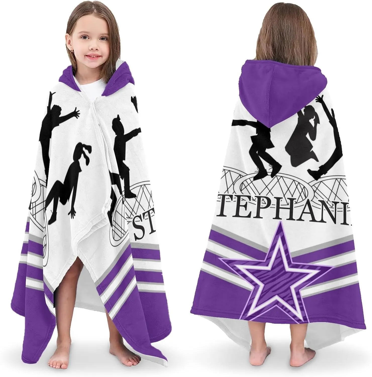 Personalized Gift Bath Beach Swimming Pool Towel with Hood Jumping Trampoline Purple Athlete Cozy Bath Wraps for Children