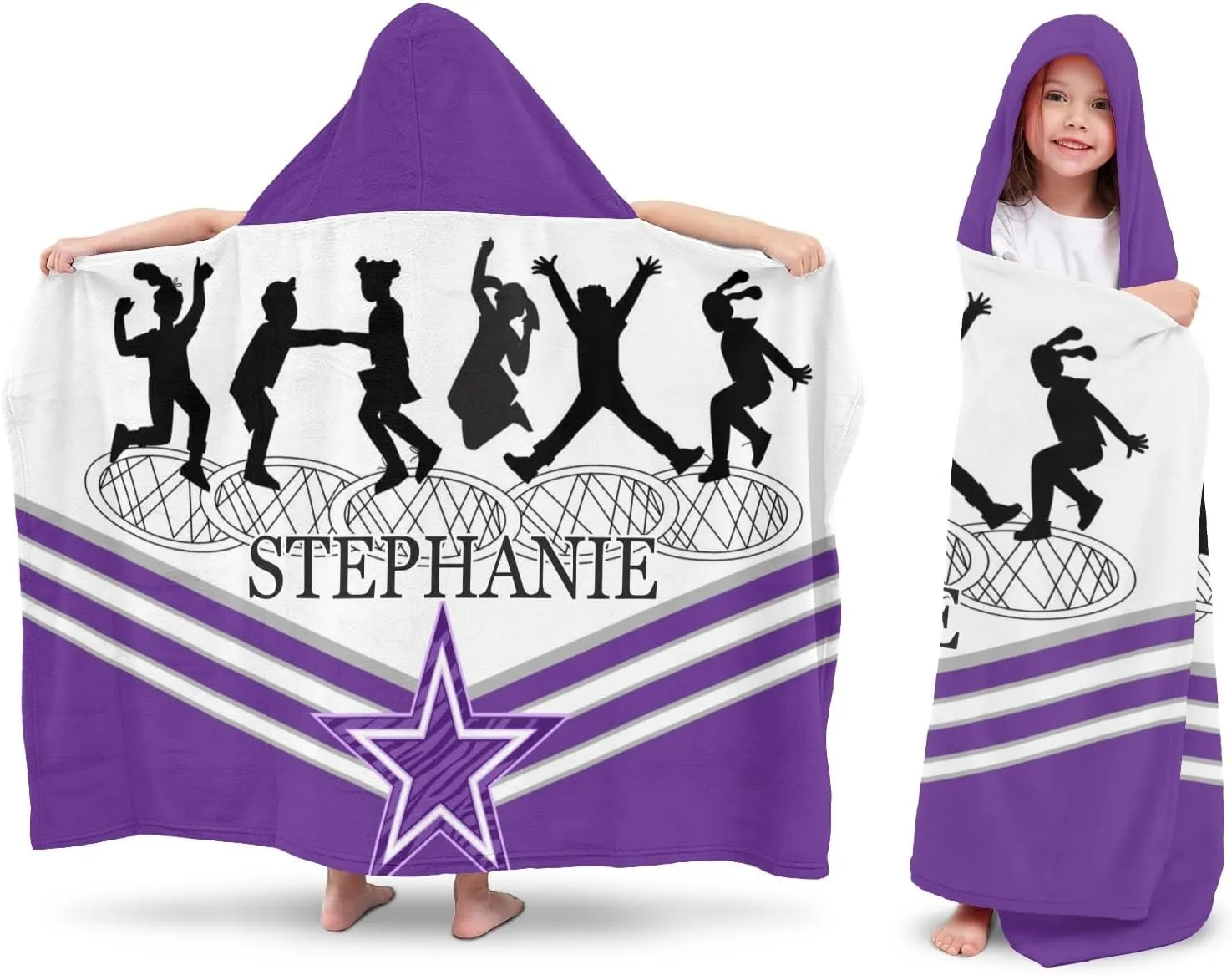Personalized Gift Bath Beach Swimming Pool Towel with Hood Jumping Trampoline Purple Athlete Cozy Bath Wraps for Children