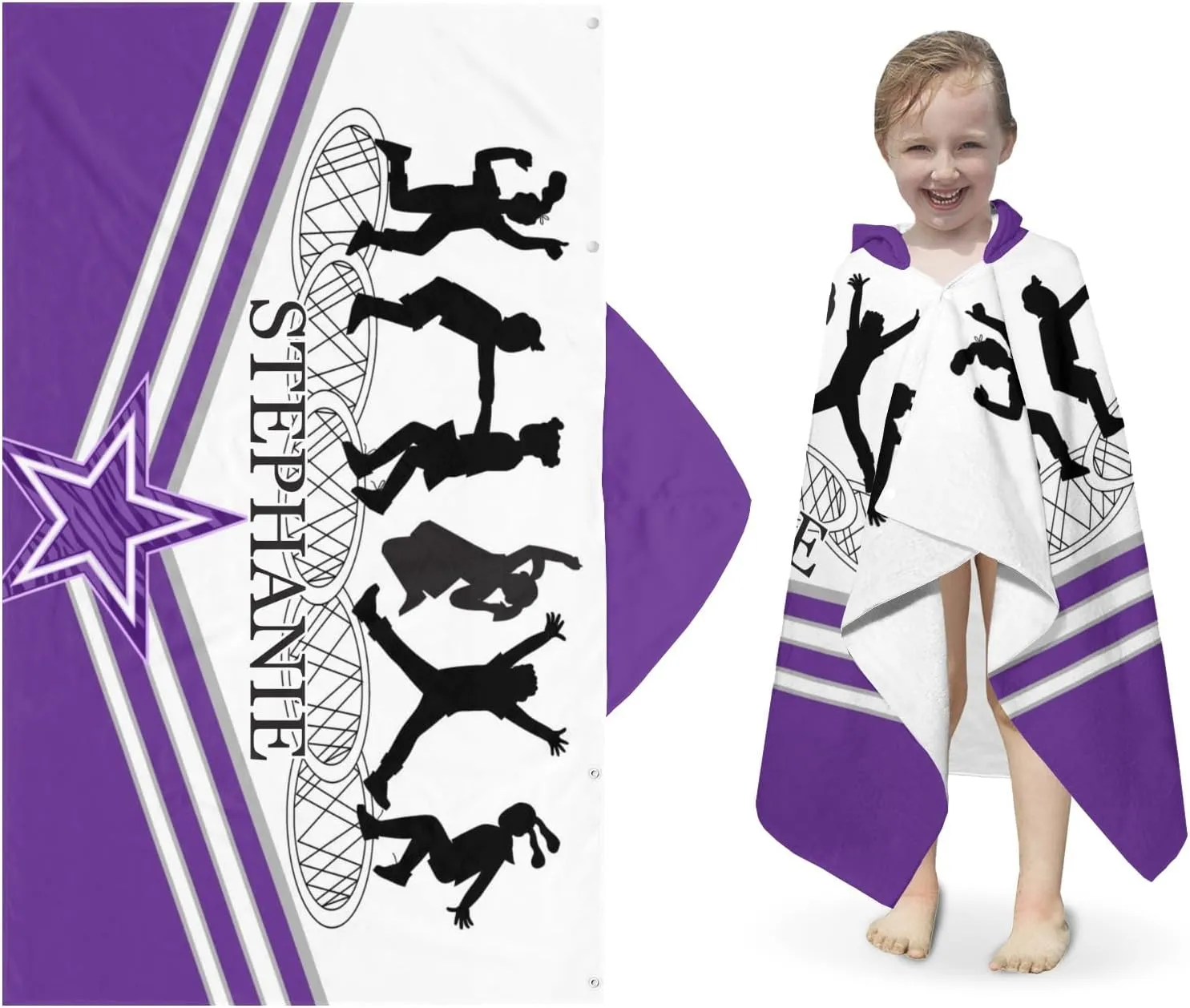 Personalized Gift Bath Beach Swimming Pool Towel with Hood Jumping Trampoline Purple Athlete Cozy Bath Wraps for Children