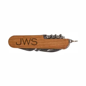 Personalized Knife Wooden 8-Function Multi-Tool Pocket Folding Knife Custom Initials Laser Engraved Dark Wood Birthday Christmas Presents