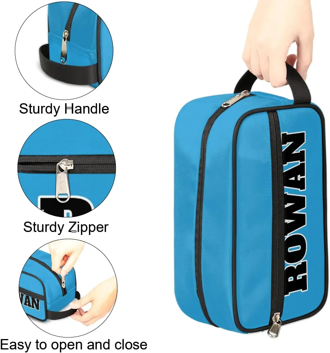 Personalized Toiletry Bag for Women Custom Name Waterproof Cosmetic Makeup Bag Shaving Bag for Men Bathroom Travel Storage Bags with Handle for Work, Blue