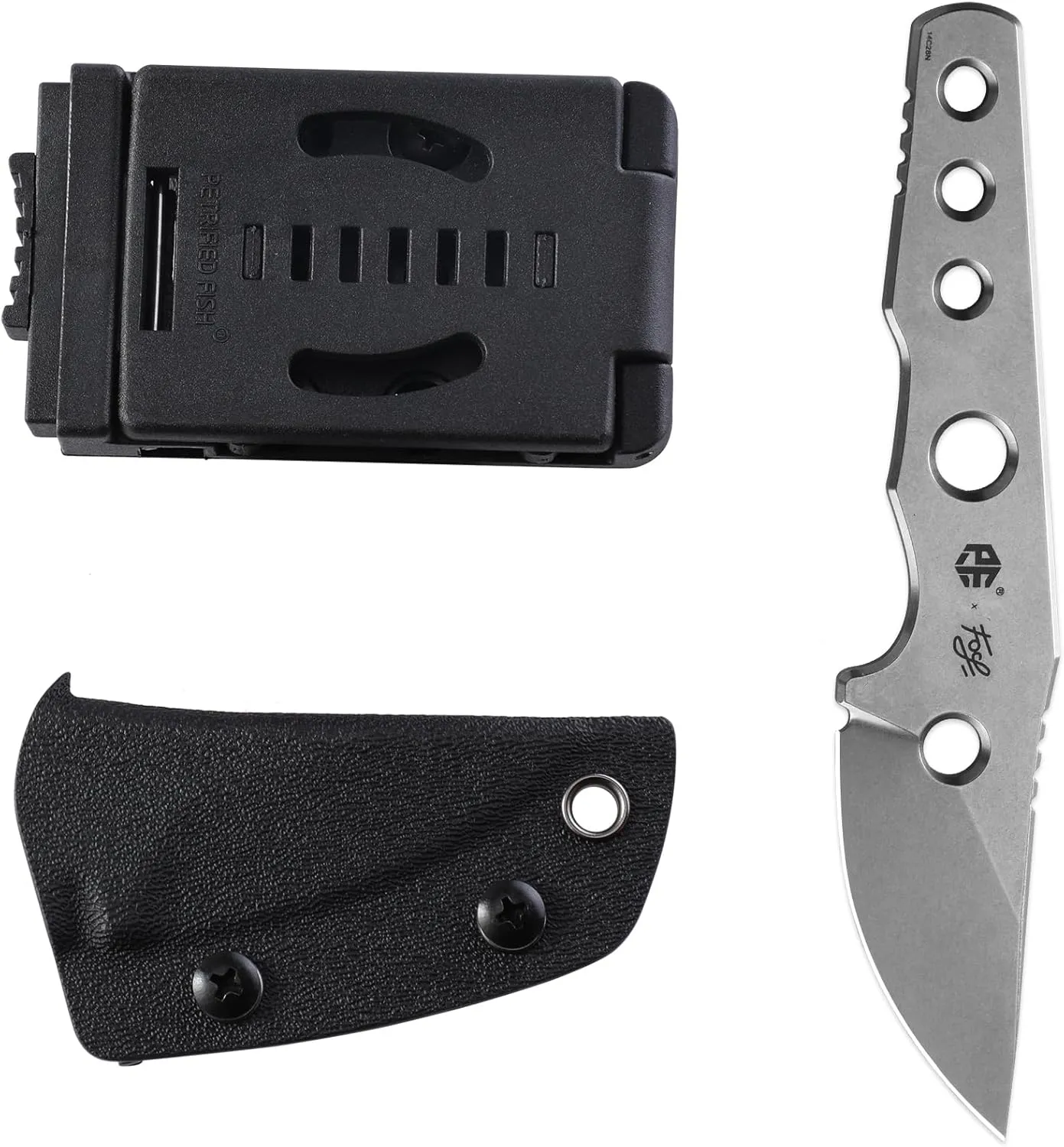 Petrified fish PFE13 Bison Fixed Blade Knife, 2.4" 14C28N Stonewashed Blade, 2.52oz 14C28N Handle Fixed Blade Knife for Camping EDC Tool Knife (White Stonewashed)