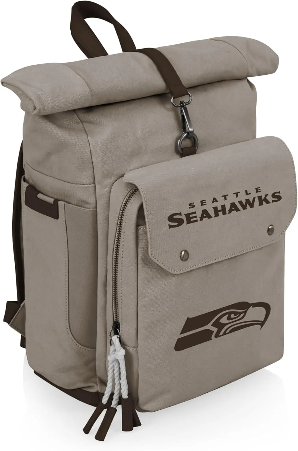 PICNIC TIME NFL Tennessee Titans Carmel Roll Top Picnic Backpack Cooler, Canvas Cooler Bag, Picnic Basket Set with Cooler Backpack, (Gray)