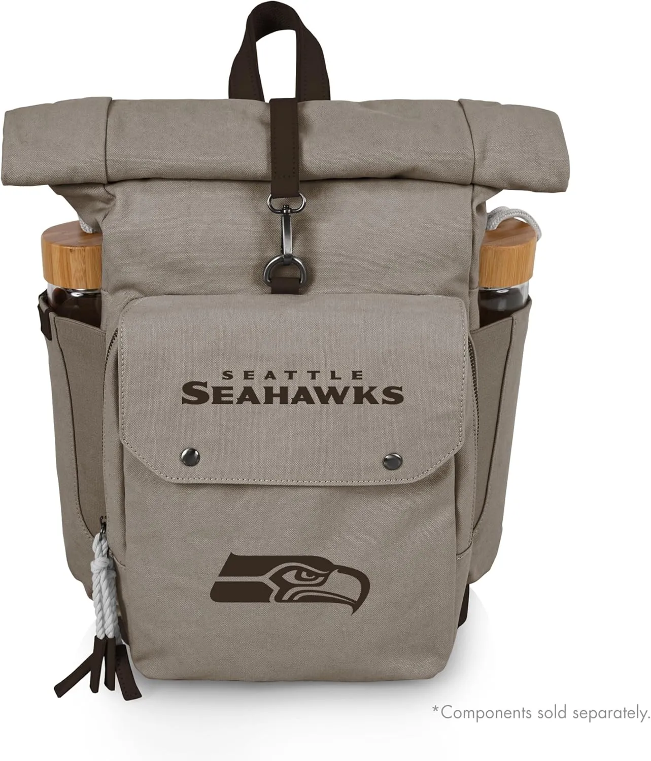 PICNIC TIME NFL Tennessee Titans Carmel Roll Top Picnic Backpack Cooler, Canvas Cooler Bag, Picnic Basket Set with Cooler Backpack, (Gray)