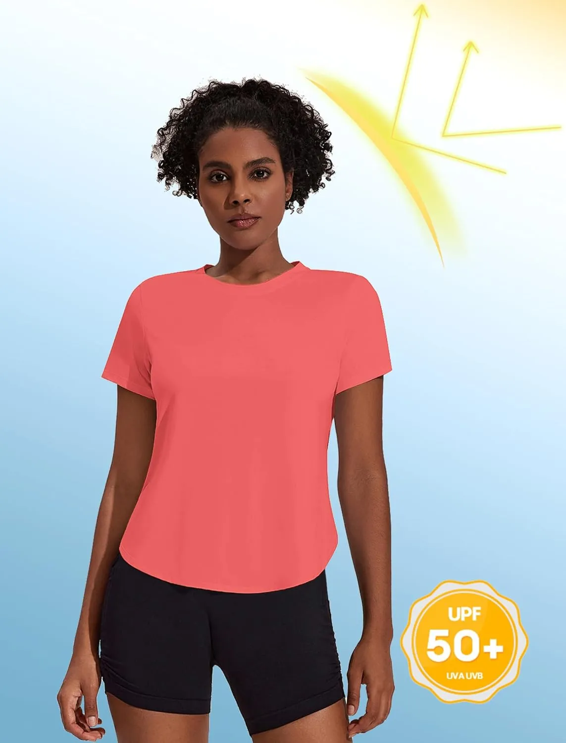 PINSPARK Workout Tops for Women UPF 50  Yoga Shirts Short Sleeve Athletic Tops with Side Slits Running Gym Tee Top Loose Fit
