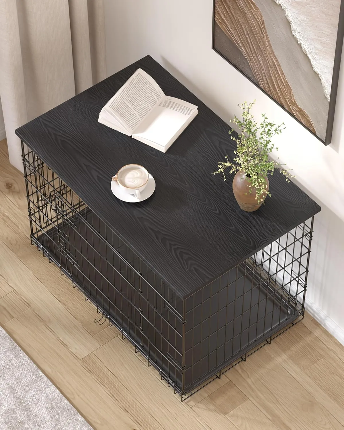 Piskyet Dog Crate Topper Wood Countertop for 48 42 36 30 24 inch Dog Cage, Dog Crate Cover,Dog Kennel Topper(Crate Not Include) (Black, for 30 Inch Crate)