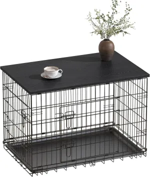 Piskyet Dog Crate Topper Wood Countertop for 48 42 36 30 24 inch Dog Cage, Dog Crate Cover,Dog Kennel Topper(Crate Not Include) (Black, for 30 Inch Crate)