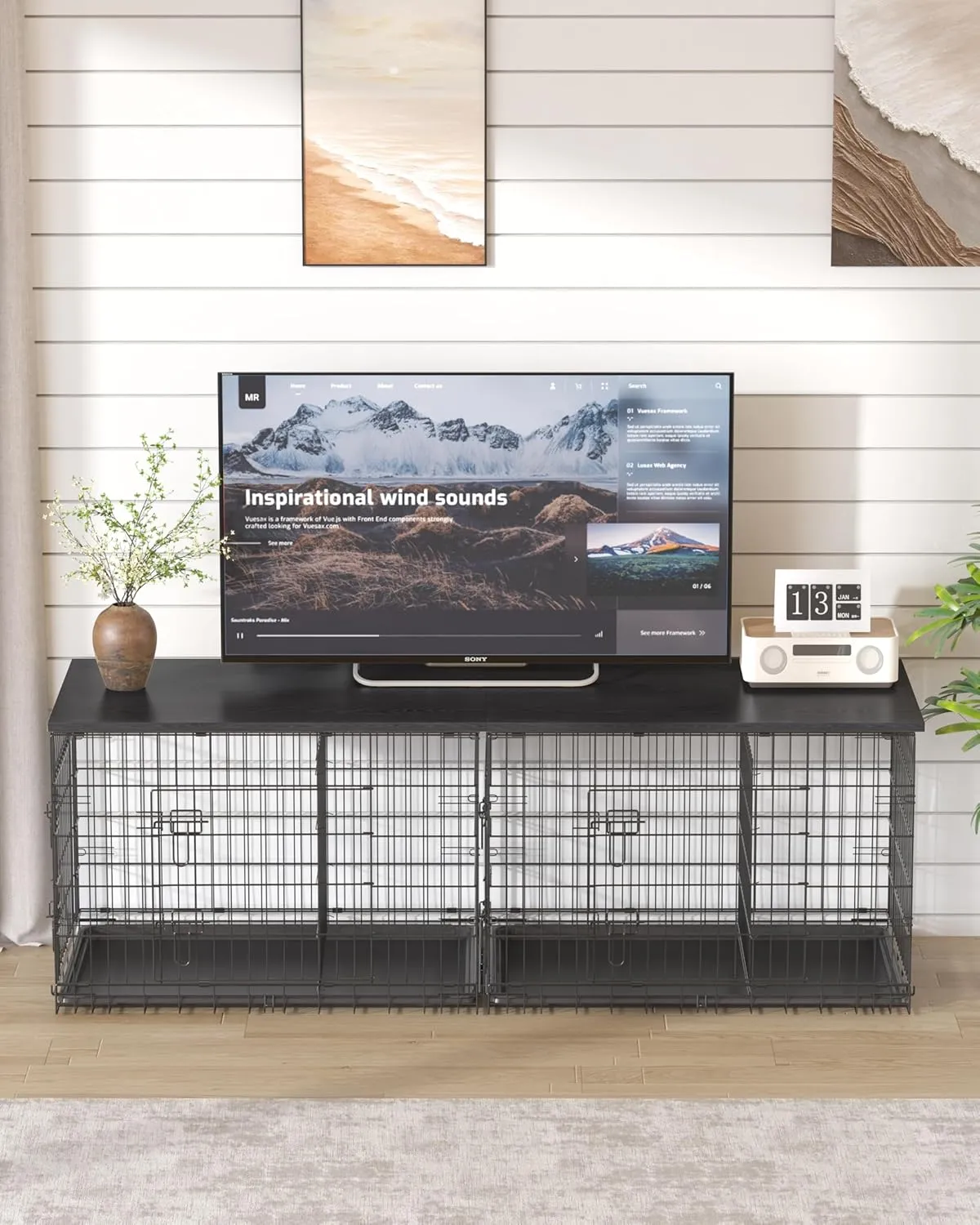 Piskyet Dog Crate Topper Wood Countertop for 48 42 36 30 24 inch Dog Cage, Dog Crate Cover,Dog Kennel Topper(Crate Not Include) (Black, for 30 Inch Crate)