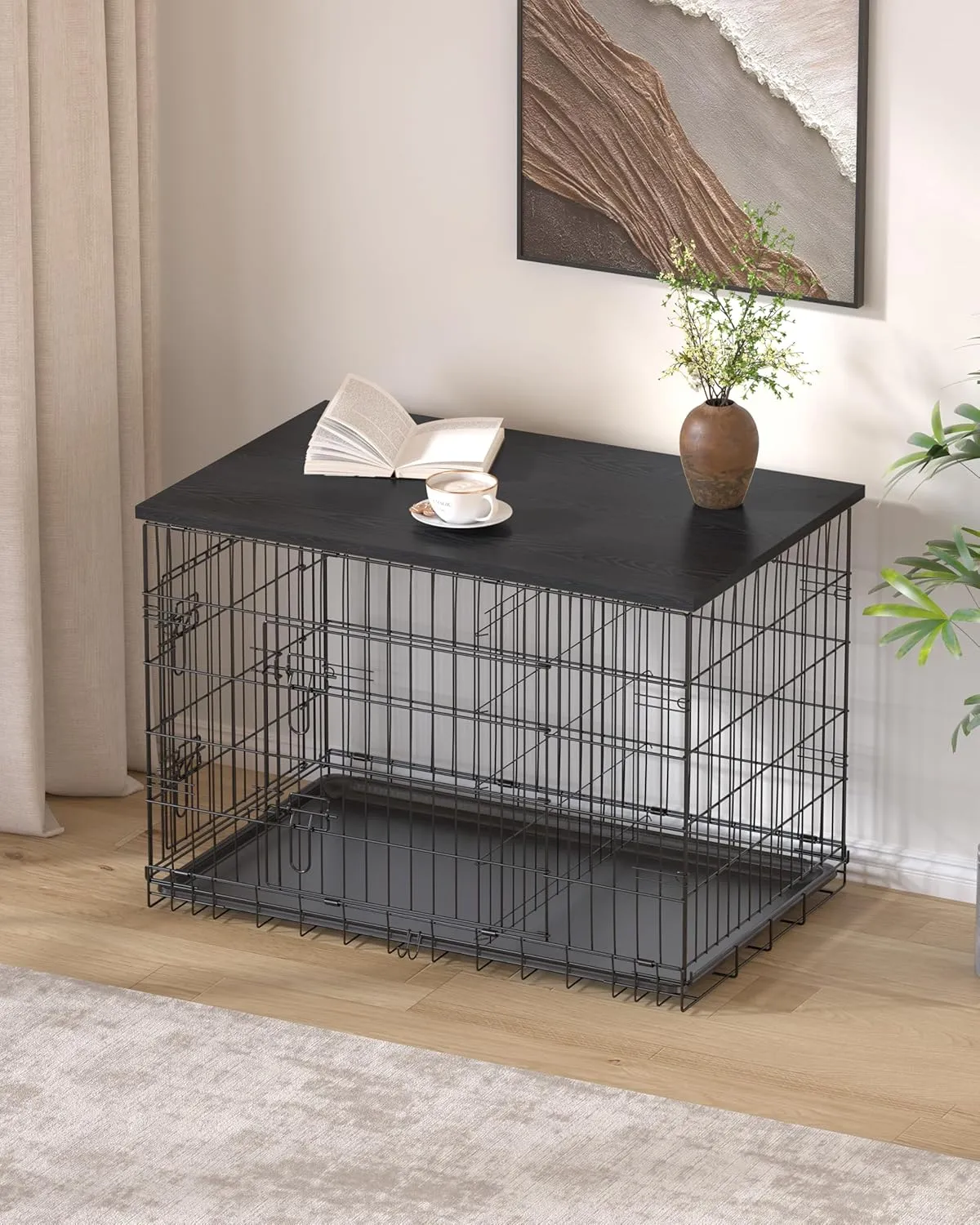 Piskyet Dog Crate Topper Wood Countertop for 48 42 36 30 24 inch Dog Cage, Dog Crate Cover,Dog Kennel Topper(Crate Not Include) (Black, for 30 Inch Crate)