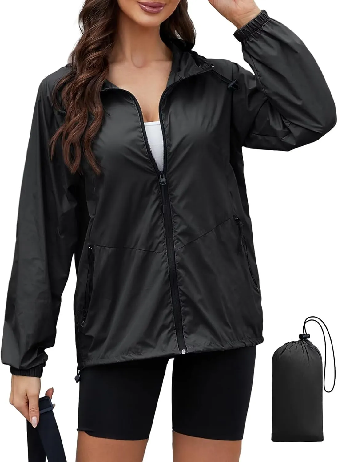 PITINAN Rain Jacket Women Waterproof Lightweight Rain Jacket With Hood Packable Raincoat with Pockets S-XXL