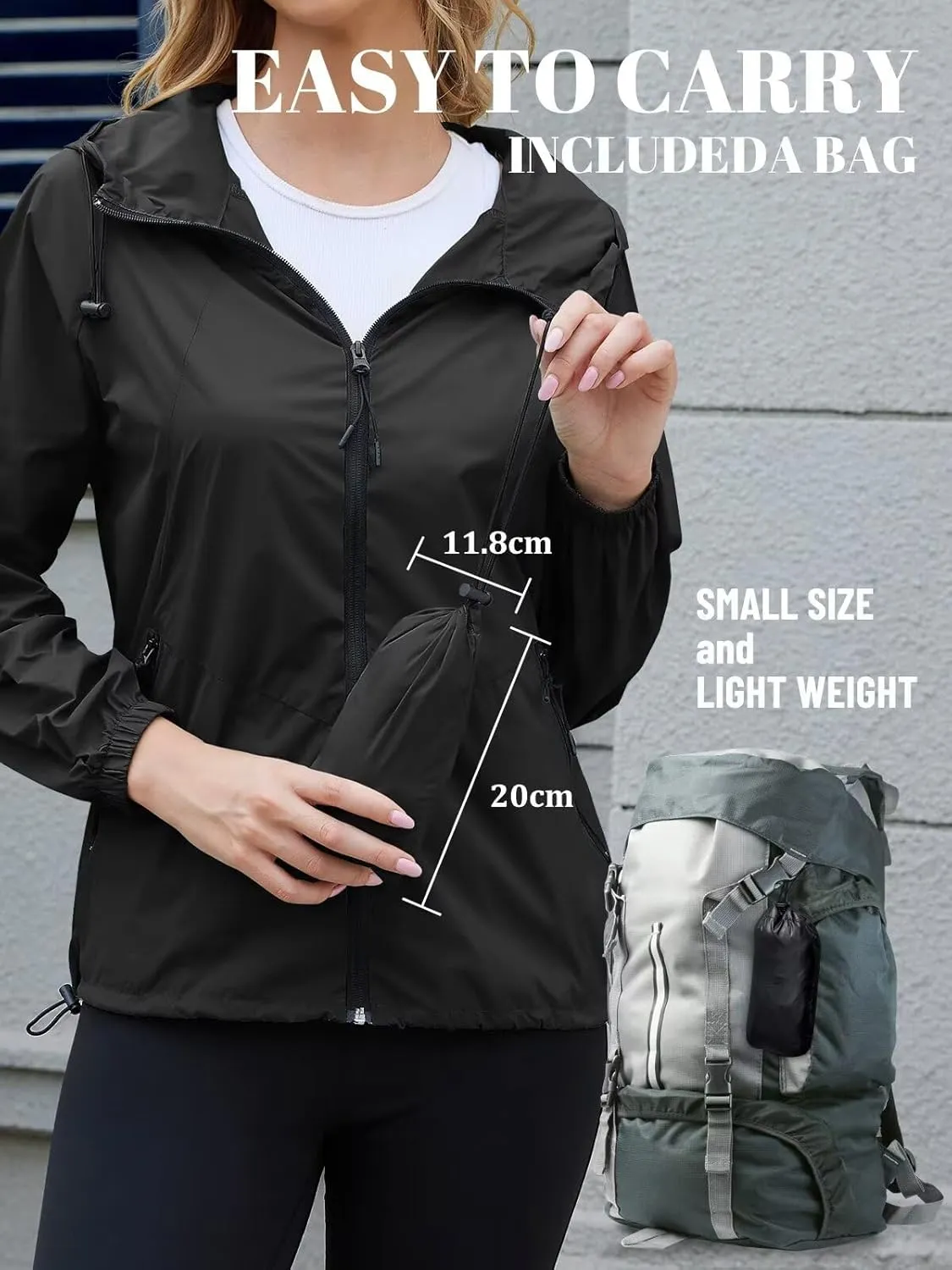 PITINAN Rain Jacket Women Waterproof Lightweight Rain Jacket With Hood Packable Raincoat with Pockets S-XXL