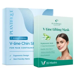 PLANTIFIQUE Chin Strap for Face Contouring and V-Line Lifting Mask – 15 PCS Collagen Chin Strap
