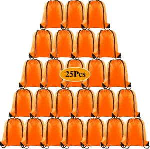PLULON 25 Pcs Orange Drawstring Backpack Bags Bulk String Backpack Cinch Sack Pull Sport Gym Backpack Bags for Yoga Traveling Outdoor Sports