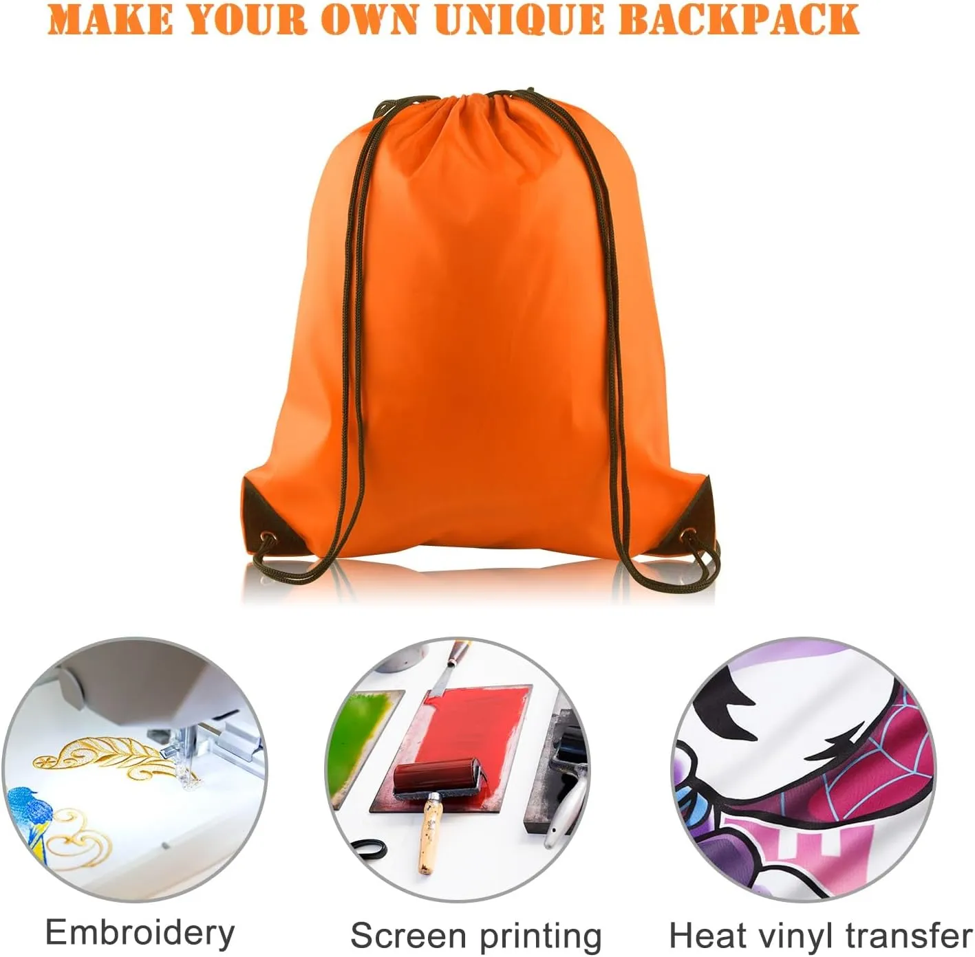 PLULON 25 Pcs Orange Drawstring Backpack Bags Bulk String Backpack Cinch Sack Pull Sport Gym Backpack Bags for Yoga Traveling Outdoor Sports